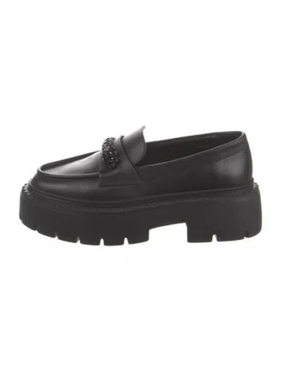 Pre-owned Jimmy Choo Leather Crystal Embellishments Loafers In Black