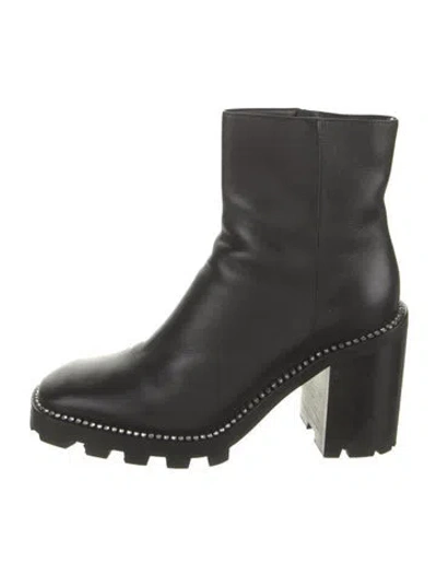 Pre-owned Jimmy Choo Leather Crystal Embellishments Moto Boots In Black
