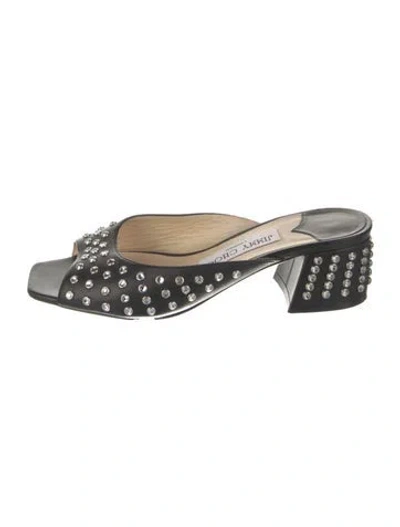 Pre-owned Jimmy Choo Leather Crystal Embellishments Mules In Black