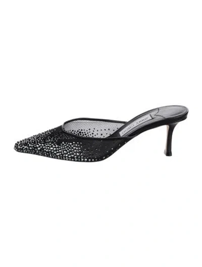 Pre-owned Jimmy Choo Leather Crystal Embellishments Mules In Black