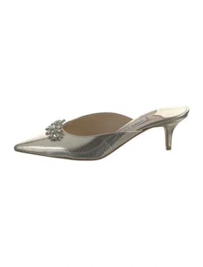 Pre-owned Jimmy Choo Leather Crystal Embellishments Mules In Neutral