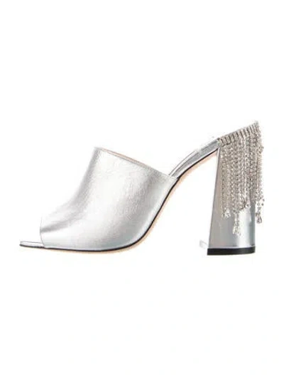 Pre-owned Jimmy Choo Leather Crystal Embellishments Mules In Silver