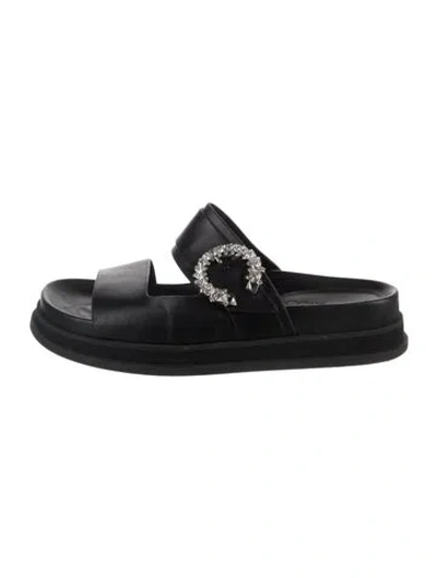 Pre-owned Jimmy Choo Leather Crystal Embellishments Slides In Black