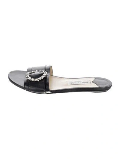 Pre-owned Jimmy Choo Leather Crystal Embellishments Slides In Blue