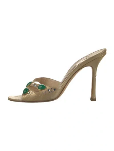 Pre-owned Jimmy Choo Leather Crystal Embellishments Slides In Green