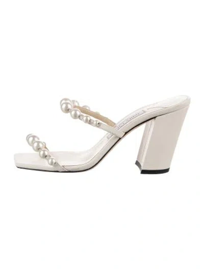 Pre-owned Jimmy Choo Leather Crystal Embellishments Slides In Neutral