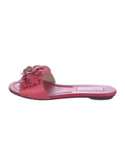 Pre-owned Jimmy Choo Leather Crystal Embellishments Slides In Pink