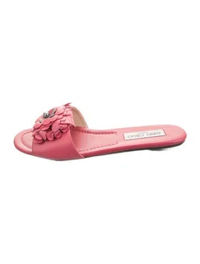 Pre-owned Jimmy Choo Leather Crystal Embellishments Slides In Pink