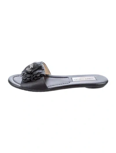 Pre-owned Jimmy Choo Leather Crystal Embellishments Slides In Silver