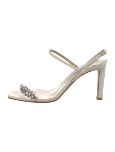 Pre-owned Jimmy Choo Leather Crystal Embellishments Slingback Sandals In Neutral