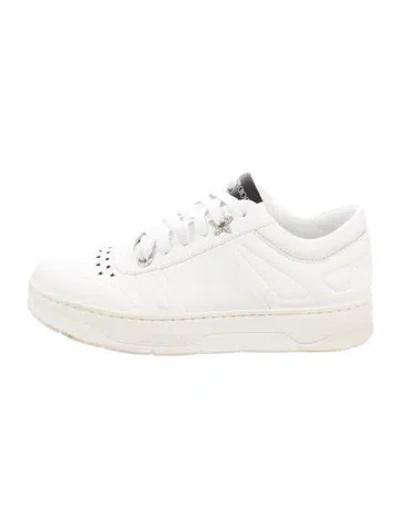 Pre-owned Jimmy Choo Leather Crystal Embellishments Sneakers In White