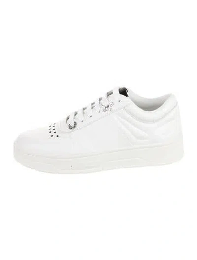 Pre-owned Jimmy Choo Leather Crystal Embellishments Sneakers In White