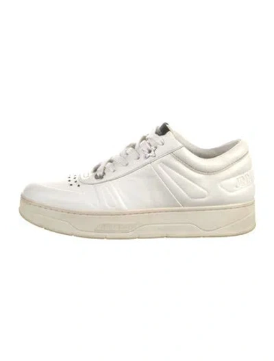 Pre-owned Jimmy Choo Leather Crystal Embellishments Sneakers In White