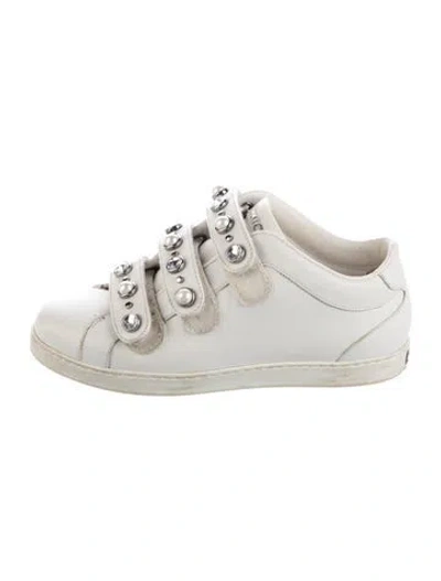 Pre-owned Jimmy Choo Leather Crystal Embellishments Sneakers In White