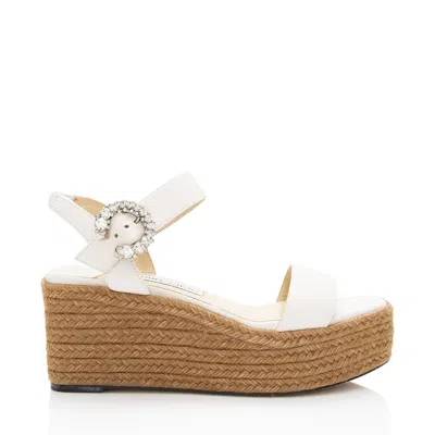 Jimmy Choo Leather Crystal Mirabelle Platform Sandals In White