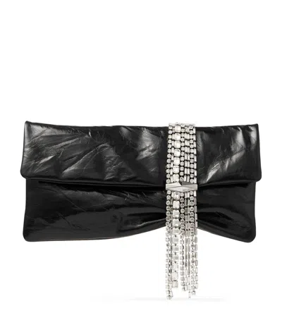 JIMMY CHOO LEATHER-CRYSTAL ZANDRA CLUTCH BAG