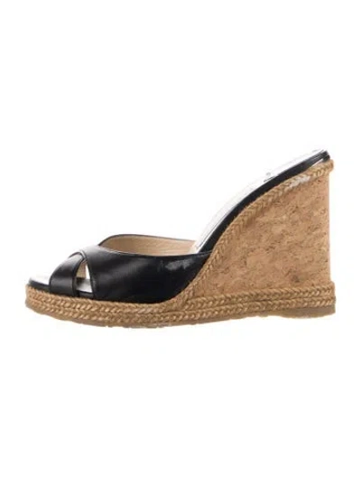 Pre-owned Jimmy Choo Leather Cutout Accent Espadrilles In Black