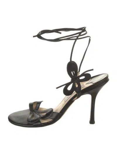 Pre-owned Jimmy Choo Leather Cutout Accent Gladiator Sandals In Black