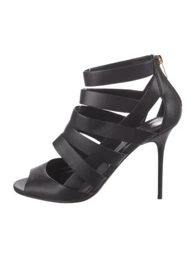 Pre-owned Jimmy Choo Leather Cutout Accent Gladiator Sandals In Black