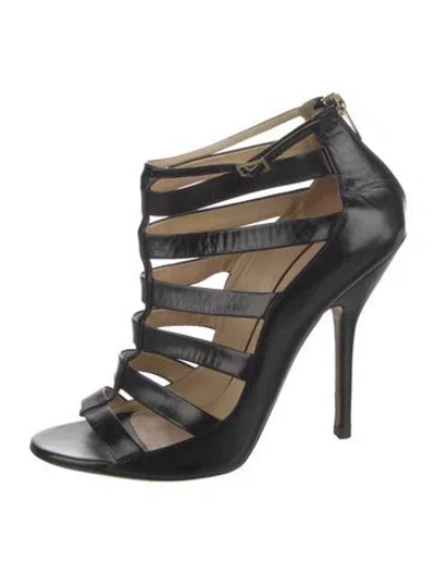 Pre-owned Jimmy Choo Leather Cutout Accent Gladiator Sandals In Black