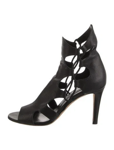 Pre-owned Jimmy Choo Leather Cutout Accent Gladiator Sandals In Black
