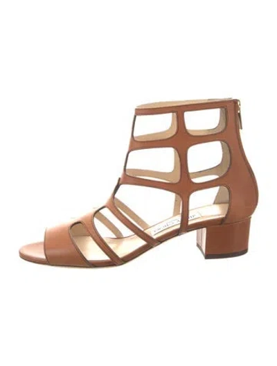 Pre-owned Jimmy Choo Leather Cutout Accent Gladiator Sandals In Brown