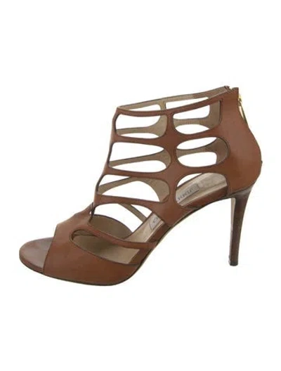 Pre-owned Jimmy Choo Leather Cutout Accent Gladiator Sandals In Brown