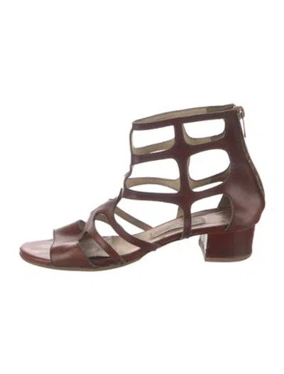 Pre-owned Jimmy Choo Leather Cutout Accent Gladiator Sandals In Brown