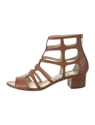 Pre-owned Jimmy Choo Leather Cutout Accent Gladiator Sandals In Brown