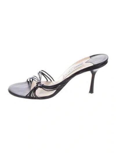 Pre-owned Jimmy Choo Leather Cutout Accent Slides In Black