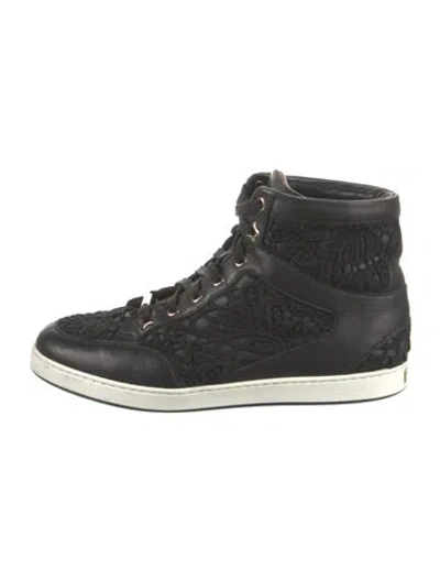 Pre-owned Jimmy Choo Leather Embroidered Accent Sneakers In Black