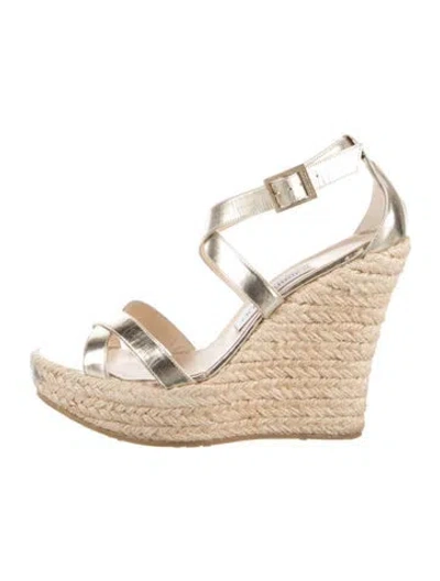 Pre-owned Jimmy Choo Leather Espadrilles In Metallic/neutrals