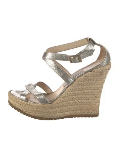 Pre-owned Jimmy Choo Leather Espadrilles In Metallic/silver