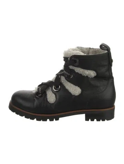 Pre-owned Jimmy Choo Leather Faux Fur Trim Boots In Black