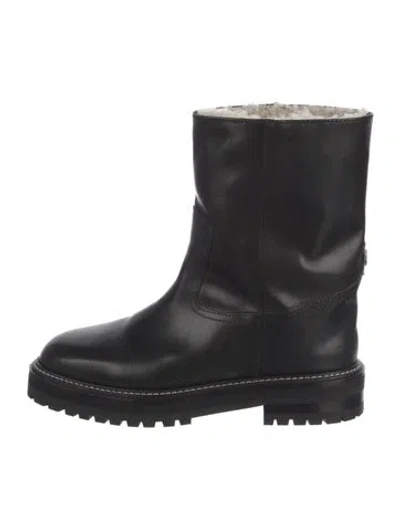 Pre-owned Jimmy Choo Leather Faux Fur Trim Combat Boots In Black