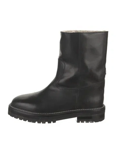 Pre-owned Jimmy Choo Leather Faux Fur Trim Moto Boots In Black