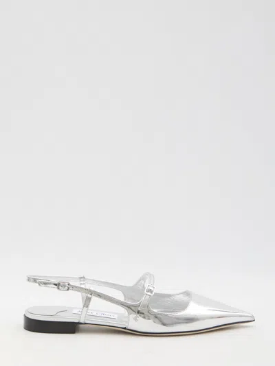 Jimmy Choo Leather Flat Shoes Crafted Ele In Silver