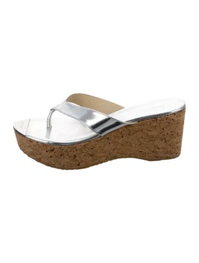 Pre-owned Jimmy Choo Leather Flip Flops In Metallic/silver