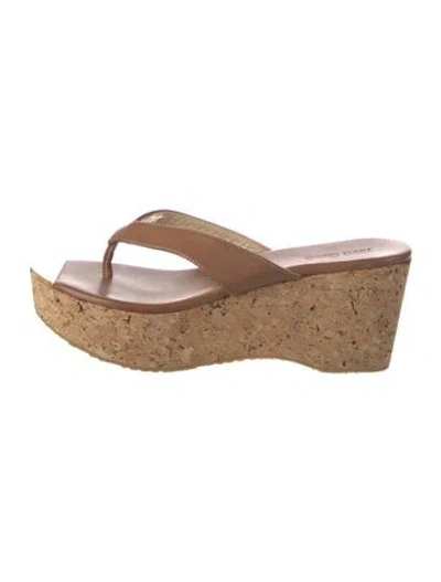Pre-owned Jimmy Choo Leather Flip Flops In Neutrals