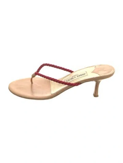 Pre-owned Jimmy Choo Leather Flip Flops In Neutrals/red