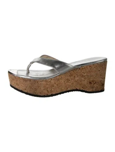 Pre-owned Jimmy Choo Leather Flip Flops In Silver