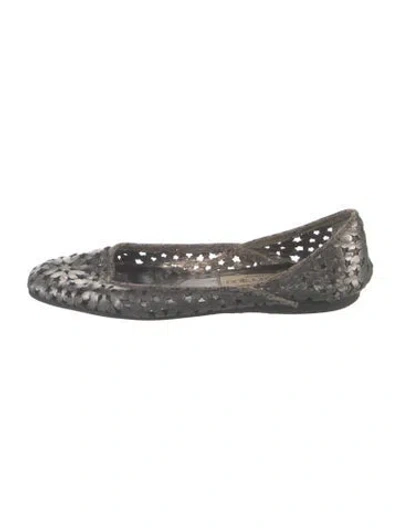 Pre-owned Jimmy Choo Leather Floral Print Ballet Flats In Gray