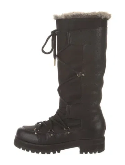 Pre-owned Jimmy Choo Leather Fur Trim Boots In Black