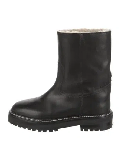 Pre-owned Jimmy Choo Leather Fur Trim Boots In Black
