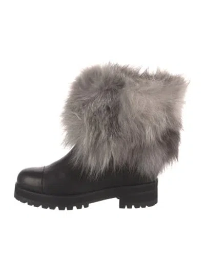 Pre-owned Jimmy Choo Leather Fur Trim Boots In Black