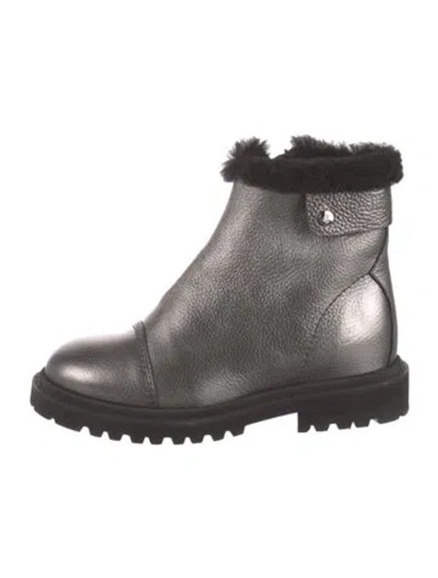 Pre-owned Jimmy Choo Leather Fur Trim Combat Boots