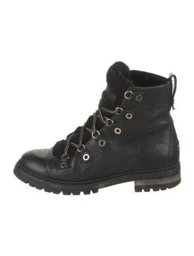 Pre-owned Jimmy Choo Leather Fur Trim Combat Boots In Black