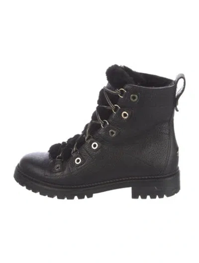 Pre-owned Jimmy Choo Leather Fur Trim Combat Boots In Black