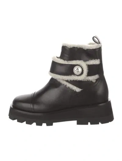 Pre-owned Jimmy Choo Leather Fur Trim Combat Boots In Black