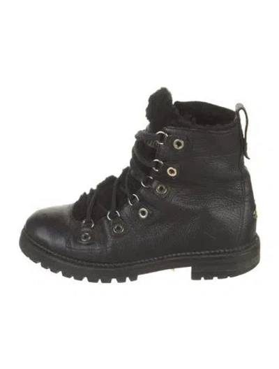 Pre-owned Jimmy Choo Leather Fur Trim Hiking Boots In Black